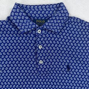 Polo Ralph Lauren Mens Small Classic Fit Paisley Polo Shirt Blue Short Sleeve